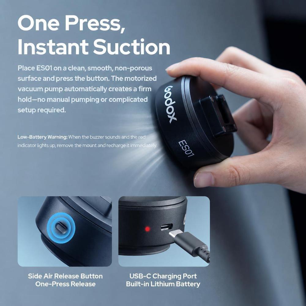Photography Lighting Description - Godox ES01 Dudukan Penghisap Vakum Bermotor