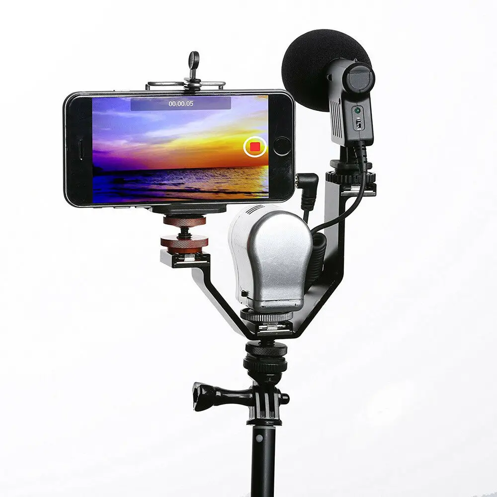 V Bentuk Triple Mount Hot Shoe - Photography Lighting Description ulasan dan harga